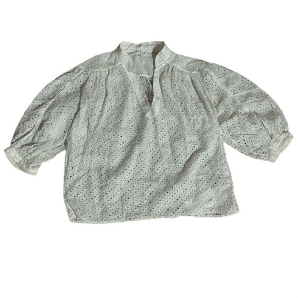 Frame Ivory Eyelet Textured Bubble Sleeve Blouse Size XS‎ Bohemian Luxury Preppy